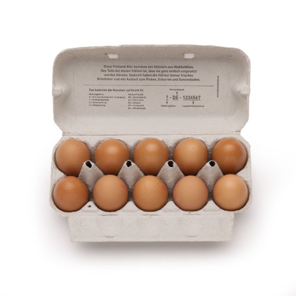 3760 Stück (Palette) ComPac 10er Eierschachteln mit Freiland-Mobilstall-Etikett