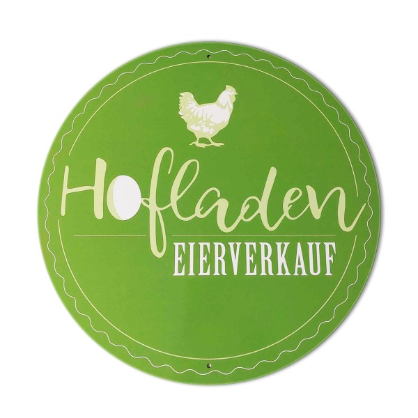 Alu-Schild „Hofladen Eierverkauf“, Ø 40 cm