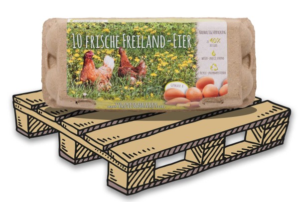 3200 Stück (Palette) GreenPack 10er Eierschachteln mit Freiland-Etikett – Mengenrabatt