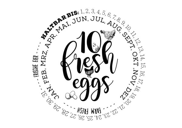 Eierschachtel-Stempel &quot;Haltbar bis&quot; 10 bzw. 6 fresh eggs