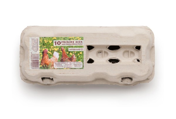 1 Stück 10er Eierschachtel TopView mit Etikett für Freilandhaltung