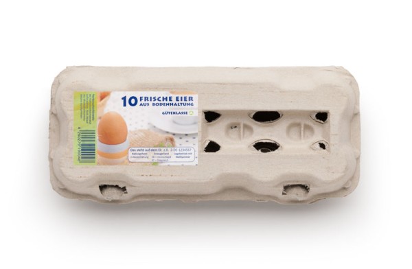 1 Stück 10er Eierkartons mit Etikett Bodenhaltung