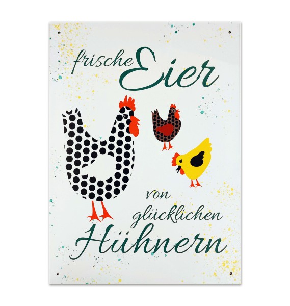 Alu-Schild „frische Eier von glücklichen Hühnern“, 30 x 40 cm