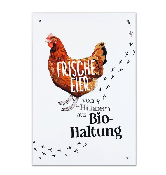 Alu-Schild „Frische Eier aus Biohaltung“, 20 x 30 cm