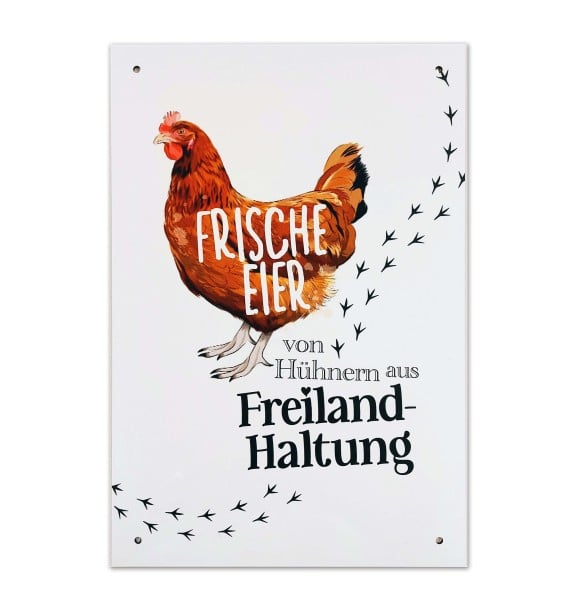 Alu-Schild Huhn „Frische Eier aus Freilandhaltung“, 21 x 29,7 cm