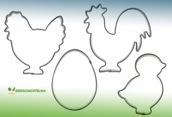 Set Keksausstecher mit Huhn, Hahn, Küken, Ei – für Hühner-Fans