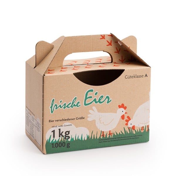 1 kg Eierbox für Eier verschiedener Größe mit Aufdruck
