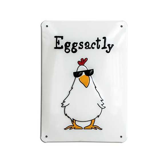 Alu-Schild Little Farm Design „Eggsactly“, gewölbt und geprägt 14,8 x 21 cm